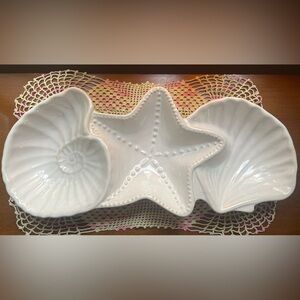 Pier 1 Coastal Starfish Shell Divided Serving Dish White Stoneware 13”